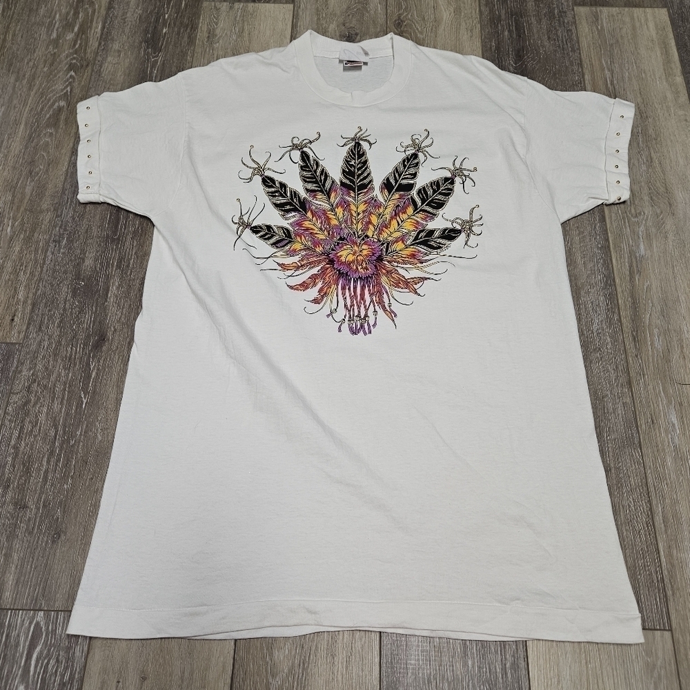Fruit of the Loom Vintage Single Stitch Psychedelic Feathers Studded Women's XL